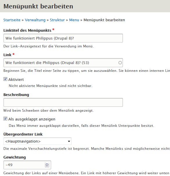 Menüpunkt umbenennen