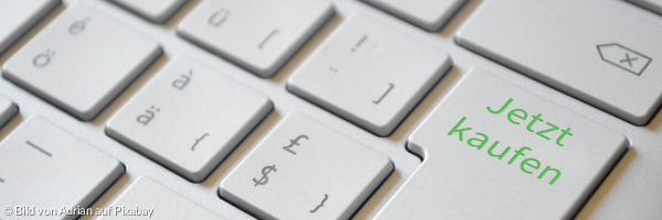 Laptoptastatur mit Tastenbeschriftung "Jetzt kaufen"