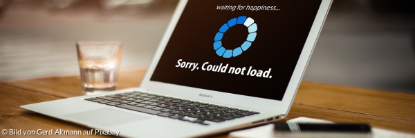 Laptop mit der Meldung "Sorry. Could not load. 