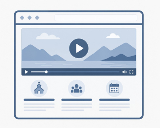 Symbolische Darstellung einer Startseite einer Website mit einem eingebundenen Video